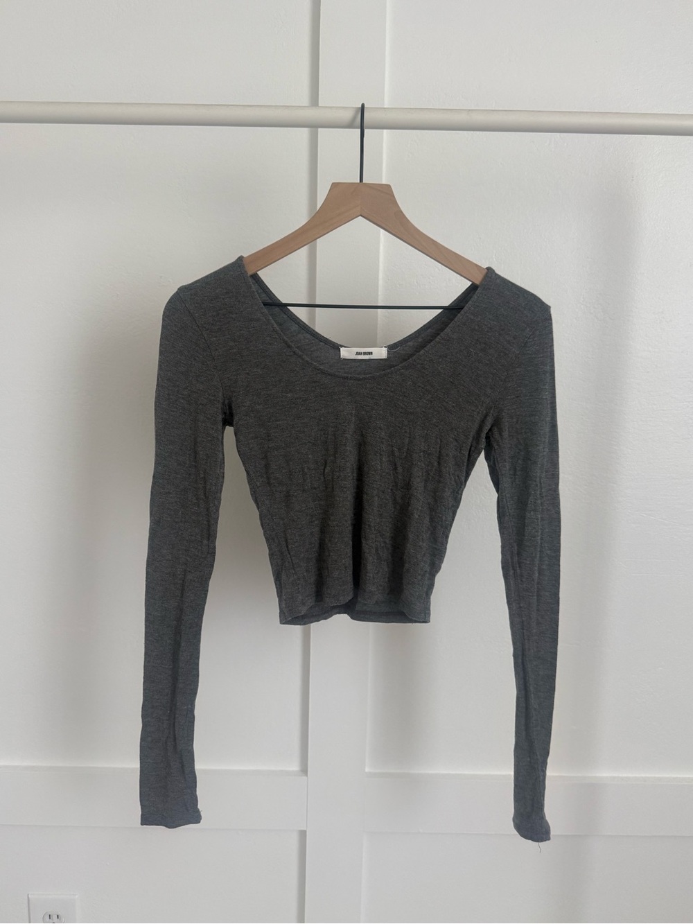 Joah Brown Grey Scoop Neck Long Sleeve Tee